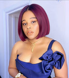 St Zandas 99J SDD Burgundy Human Hair Bone Straight Bob Wig - HD Lace Wig