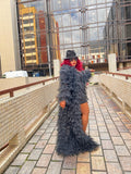 Black Asymmetric Layered Tulle Couture Coat with Train