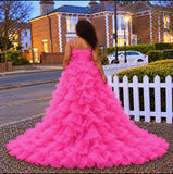 Pink Ruffle High-Low Evening Dress with Train – Rosabelle