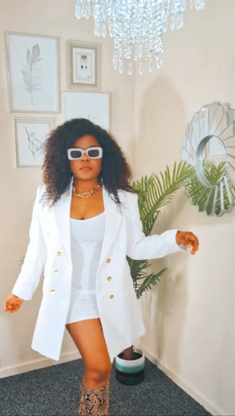 White Double Breasted Blazer Dress