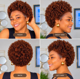 Close-up of The Zuri black curly human hair wig showing the HD lace hairline