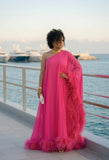 Luxury pink gala dress with feather trim for weddings birthdays and formal events