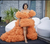 Luxury Orange Ruffle Tulle High-Low Dress | Statement Occasion Wear