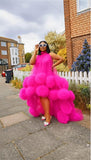 Hot Pink Tulle High-Low Pom-Pom Statement Dress