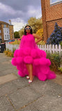 Hot Pink Tulle High-Low Pom-Pom Statement Dress