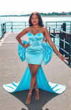 "Azure Bow" Strapless Mini Dress with Detachable Train