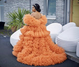 Luxury Orange Ruffle Tulle High-Low Dress | Statement Occasion Wear