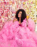 Pink Tulle Ruffle Maternity Robe & Gown