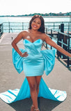 "Azure Bow" Strapless Mini Dress with Detachable Train