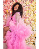 Pink Tulle Ruffle Maternity Robe & Gown