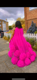 Hot Pink Tulle High-Low Pom-Pom Statement Dress
